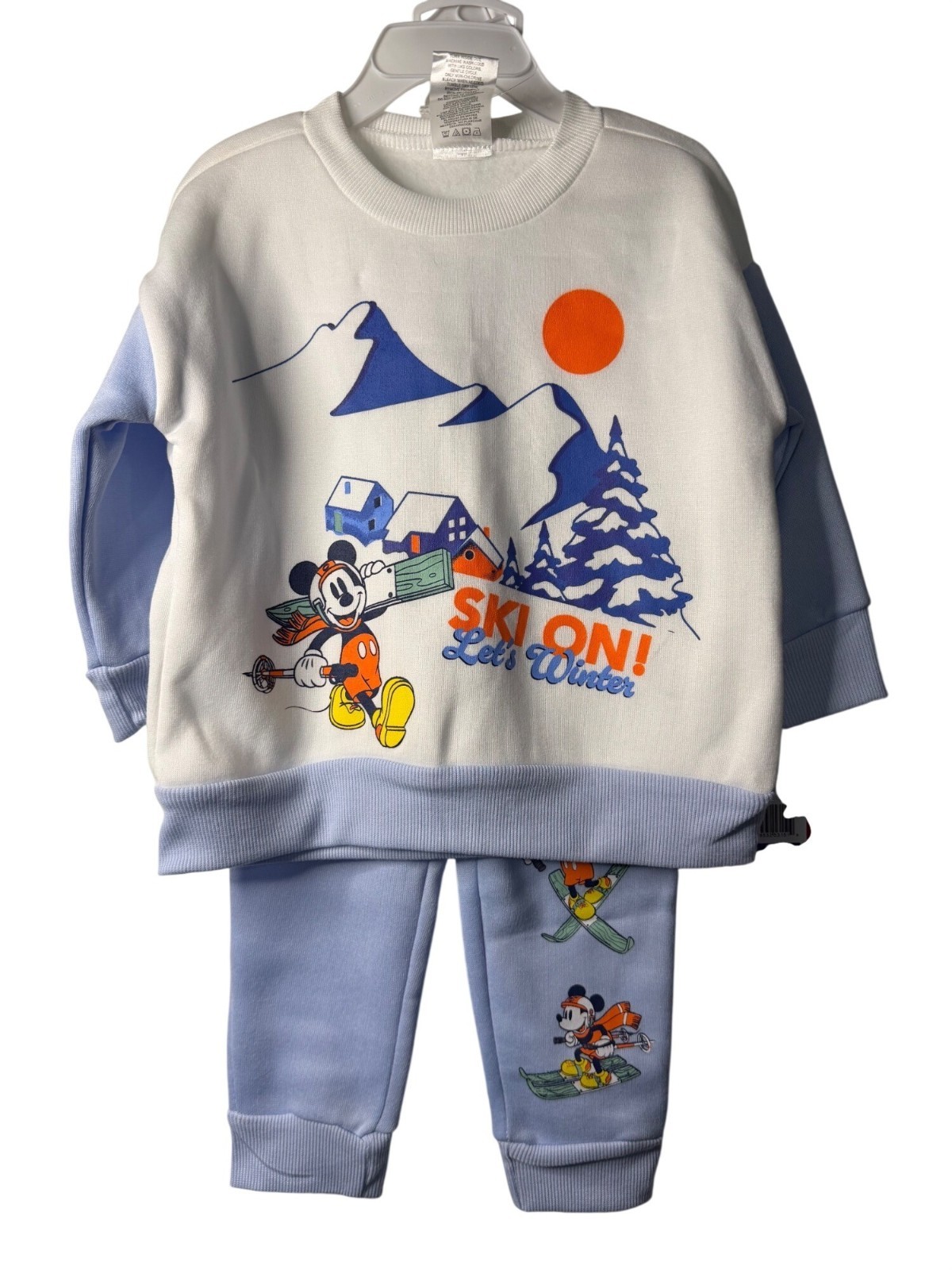 NWT Disney Boy 2T Mickey Mouse Sweater Pants Jogger Set Ski On Blue White Outfit