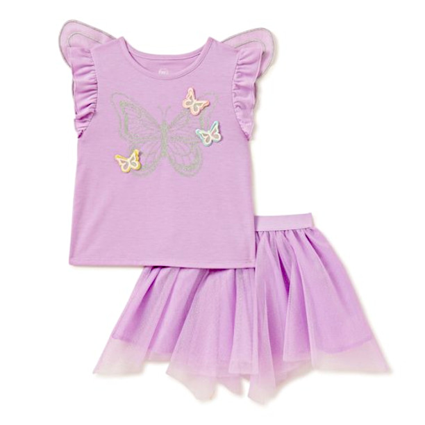Wonder Nation Baby/Toddler Girls Dress-Up Flutter Sleeve Top Tutu Skirt 3 Piece
