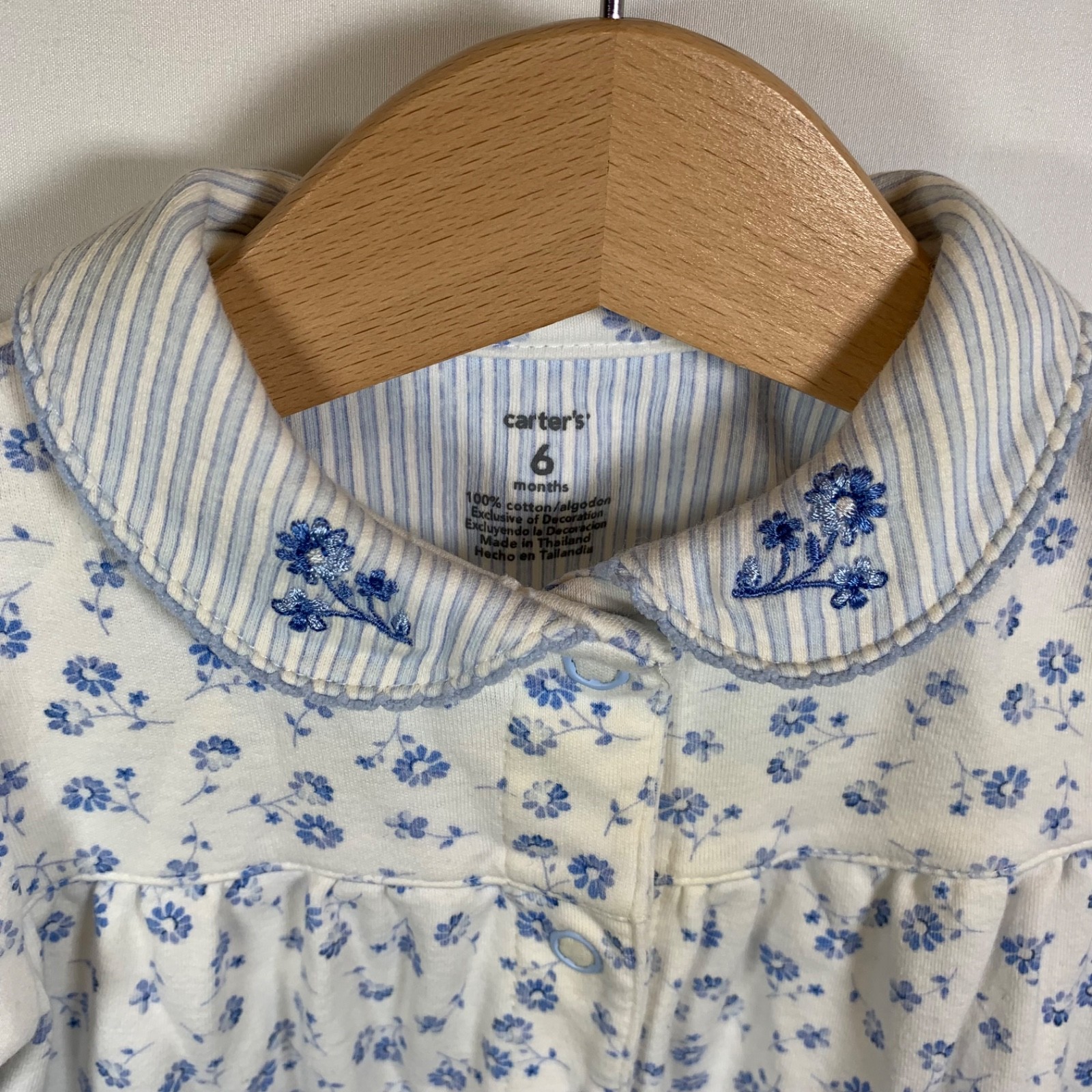 Carters Baby Girl 6 M Blue Flowers Footed AOP Floral Jumpsuit Outfit Pretty