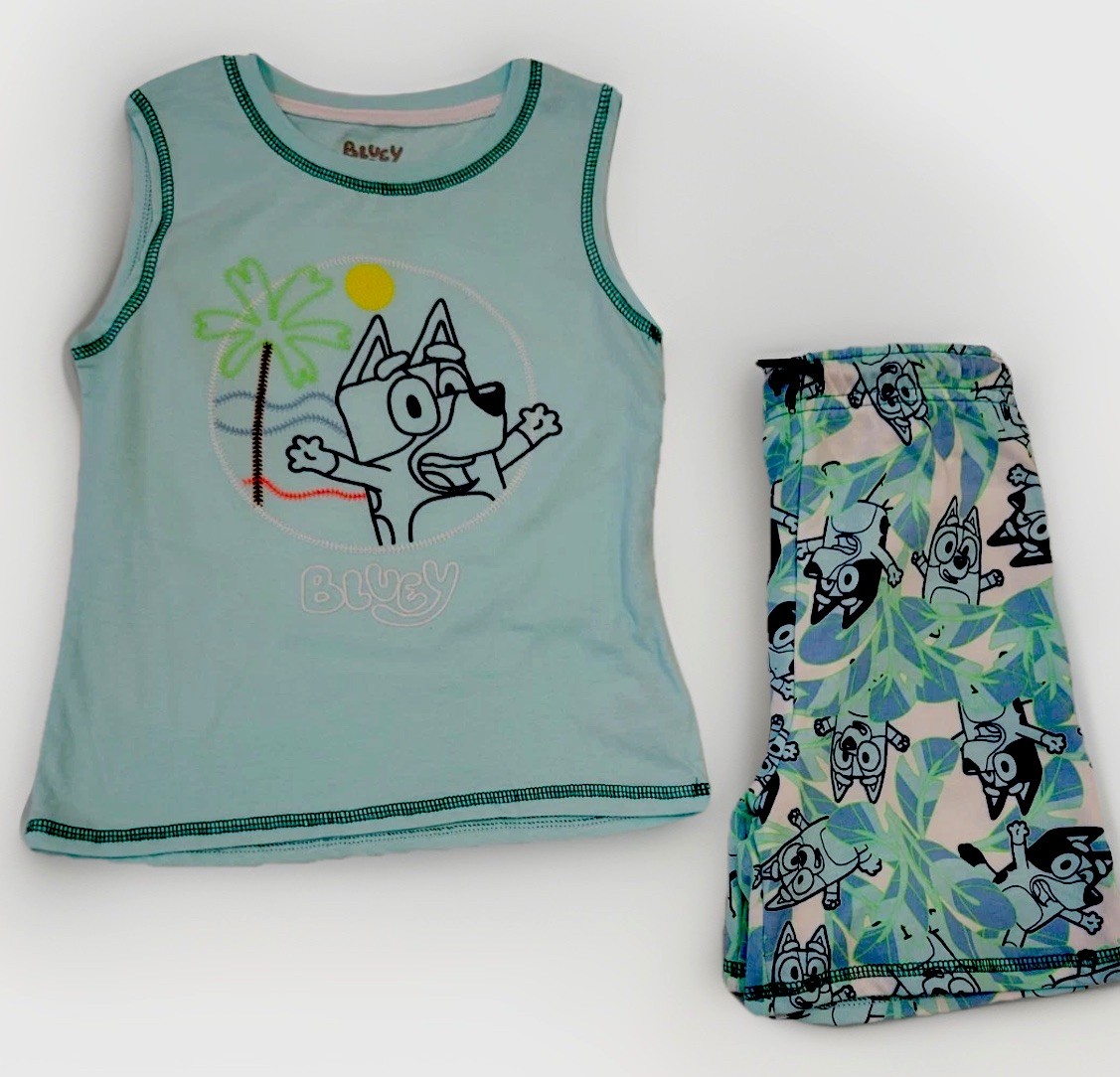 Bluey tank short 2-piece set kid 5T light blue embroidered