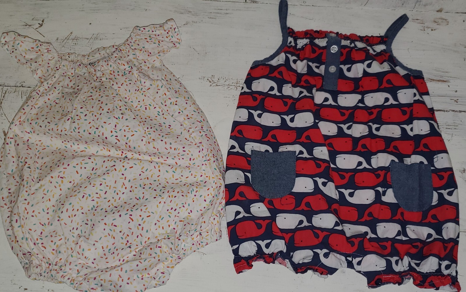 Romper Lot Cranky Peach White Sprinkle Mud Pie Blue Red Whale 12-18 Months *S24