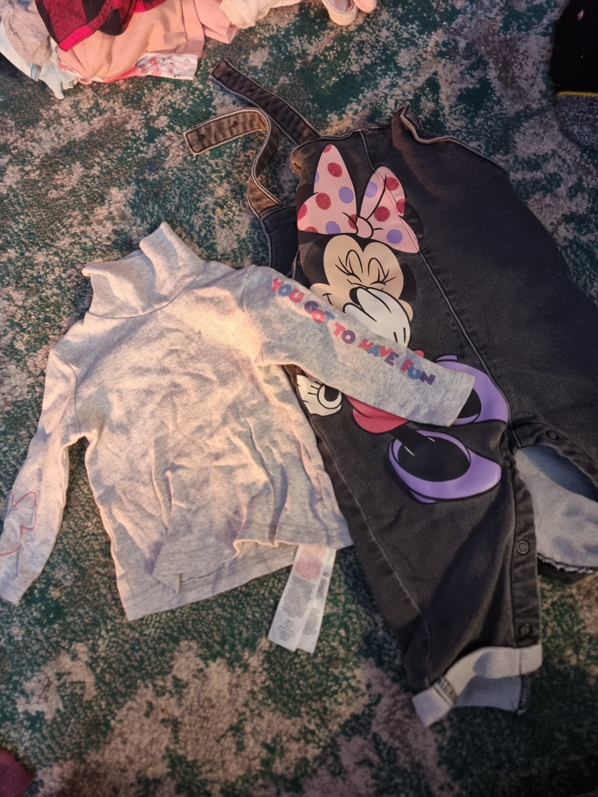 Disney Minnie Mouse Primark Pink Dungaree Denim Set 3-6 Months Used Condition