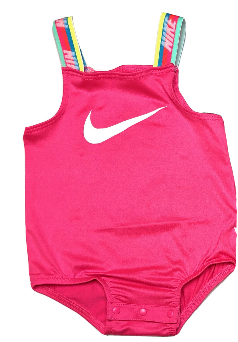 NIKE DRI-FIT BABY GIRLS 1Pc Swimsuit with Rainbow Taping straps Pink 3-6 & 6-9 M