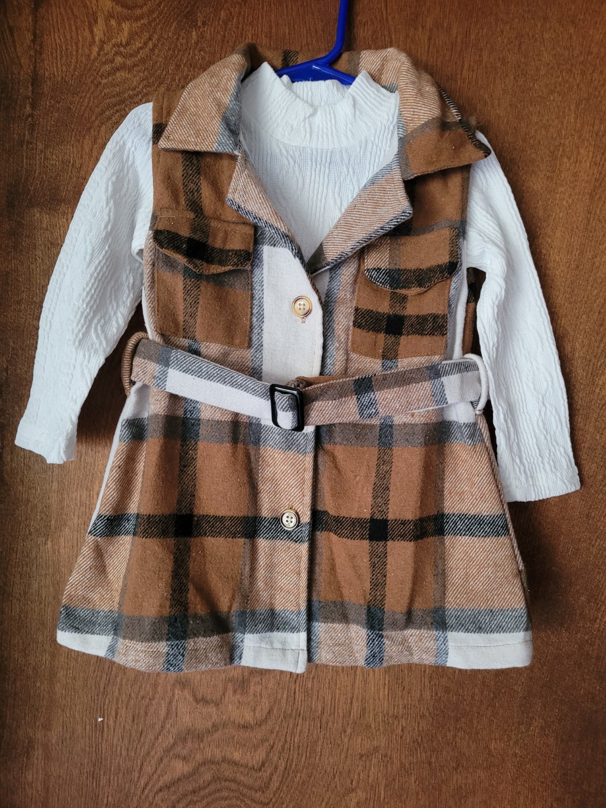 NWT Brown/Black/Cream Plaid Belted Dress 2 Piece Outfit size 2 year (2T) PatPat