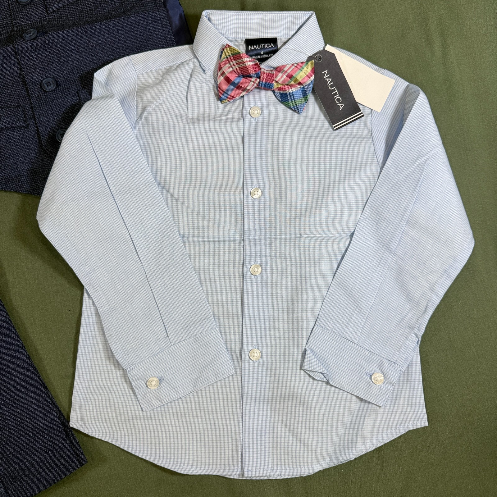 Nautica Boys 4 Piece Suit Set 3T Blue Vest Pants Shirt Bow Tie New