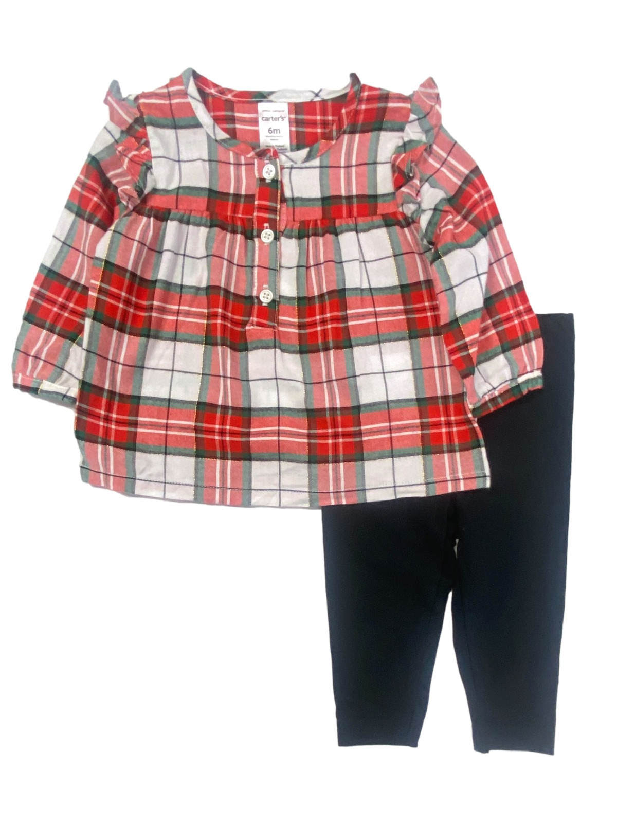 Carters Infant Girls Red & Green Plaid Top & Black Legging Set