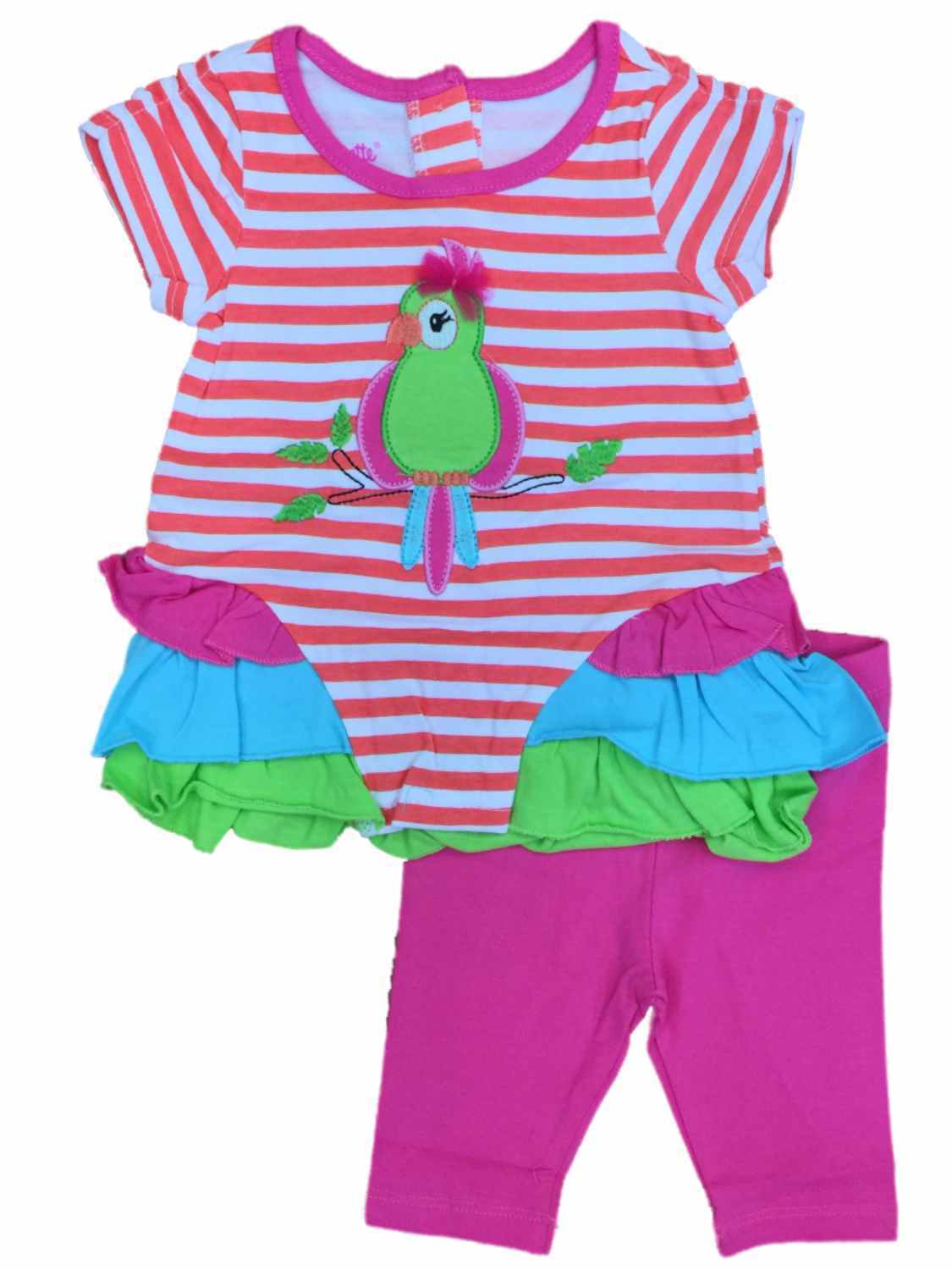 Infant Girls Colorful Striped Parrot Baby Outfit Ruffled Bird Shirt & Pants