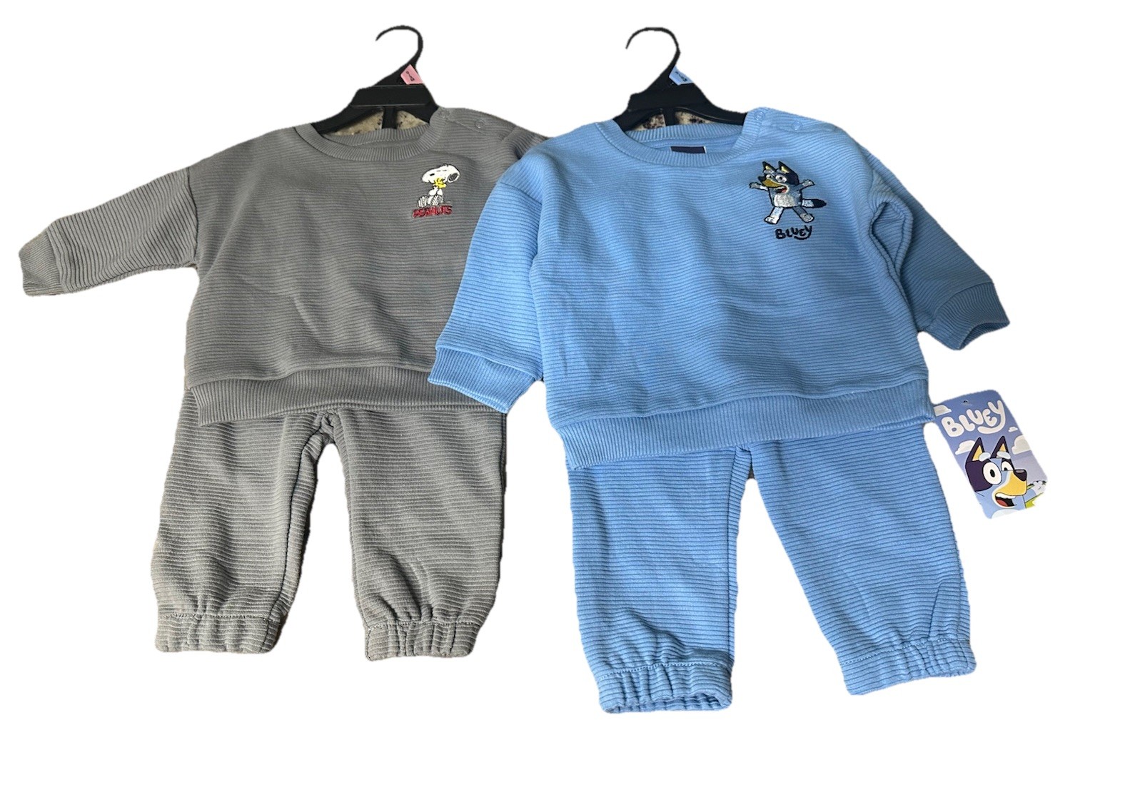 Boys 2 Piece Long sleeve W/ Pants Sets, Bluey Size 3-6M, Peanuts Size 0-3M NWT