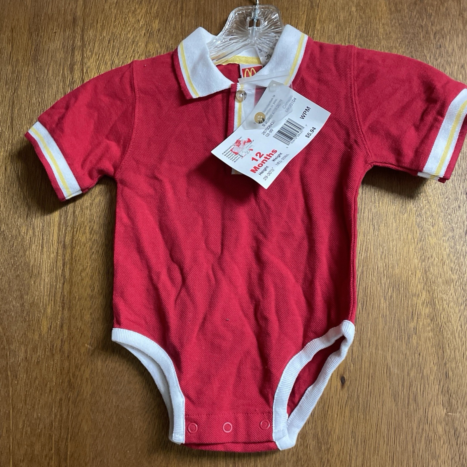 McKids McDonalds Toddler One Piece 12m Red White Yellow Collared Boy Girl Romper