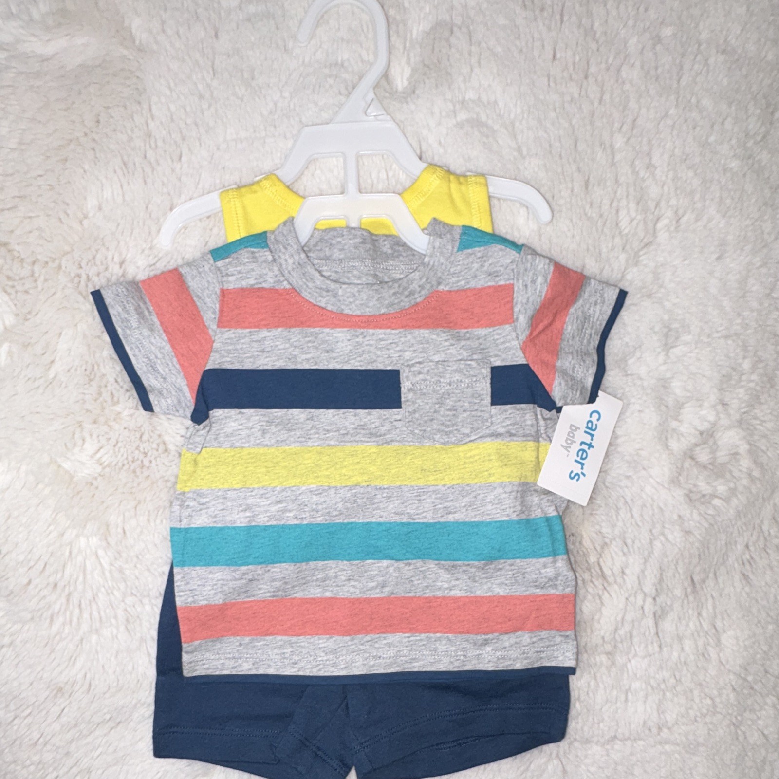 Carter’s Baby Boys 6M 3-Piece Bodysuit T-Shirt & Shorts Set Striped Beach