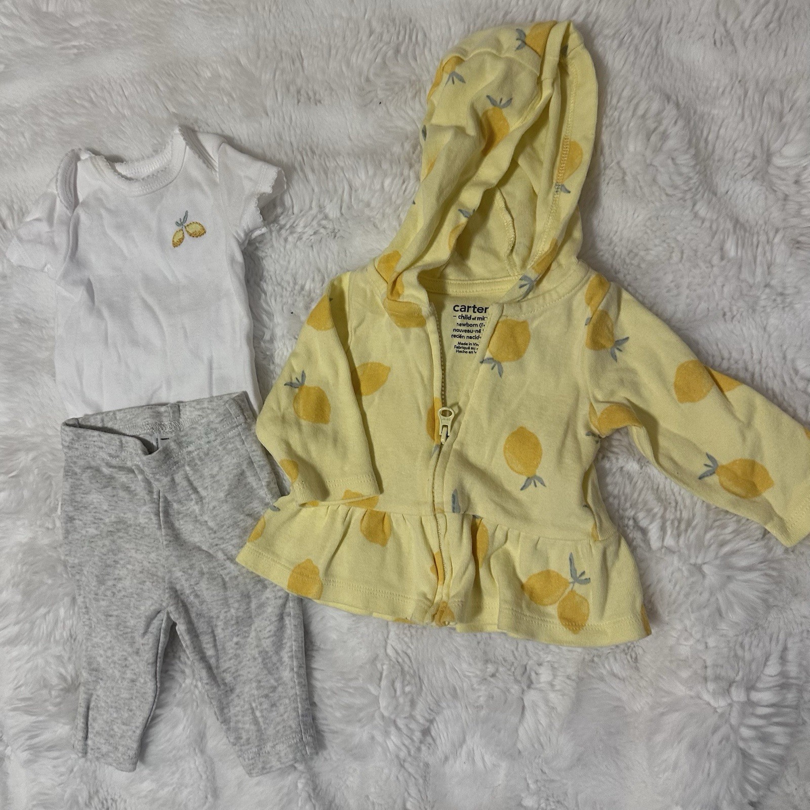 Carter’s Child of Mine Newborn Lemon Hoodie Set 3-Piece Outfit 🍋