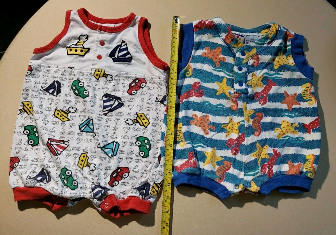 Vintage 90s Circo Gerber Rompers 12-18 mo Boats Ocean Theme One Piece Summer Lot