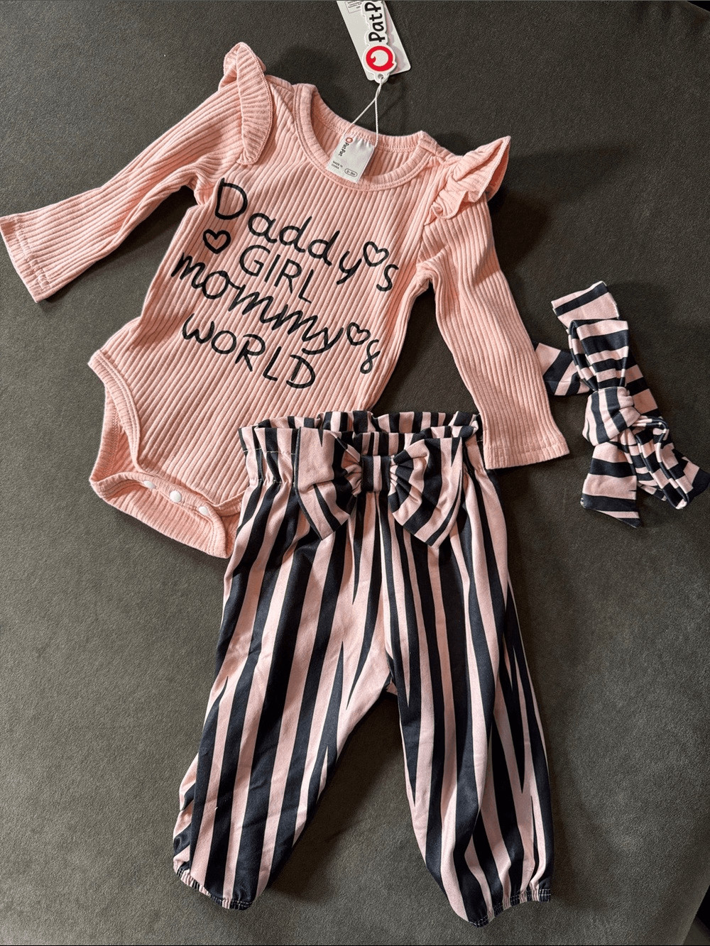 PatPat Pink Black Baby Girl Gift Set Daddy’s Girl Mommy’s World 0-3 months NEW
