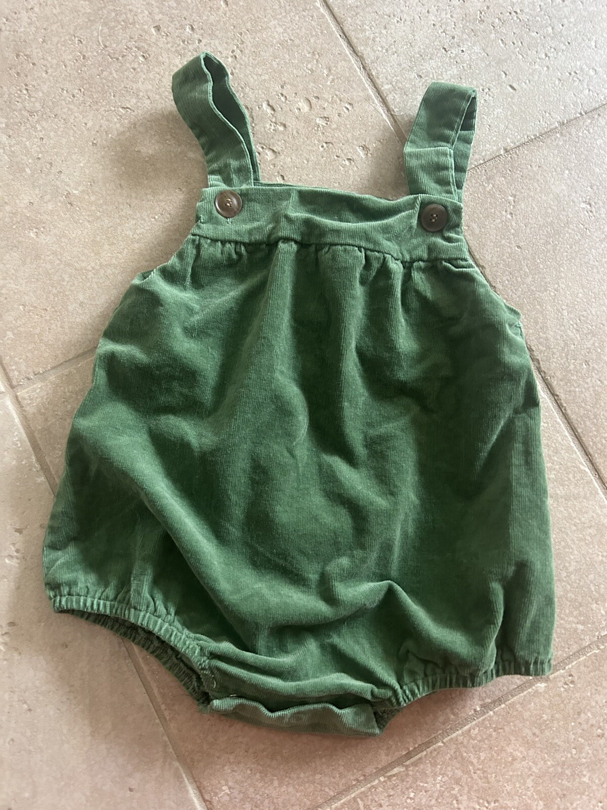 BABY GIRL BISBY MOSS GREEN CORDUROY BLOOMER SHORTS OVERALL SZ 12-18 MOS WORN 1x