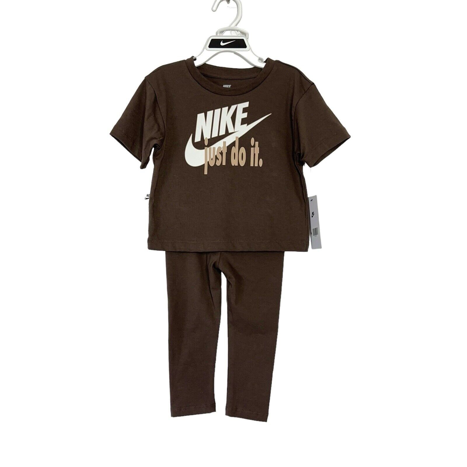Nike Just Do It Toddler Girl Boxy T-Shirt & Legging Set Brown and Ivory Size 2T