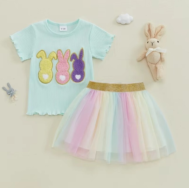 NEW Chenille Peeps Easter Bunny Rabbit Girls Tutu Skirt Outfit Set