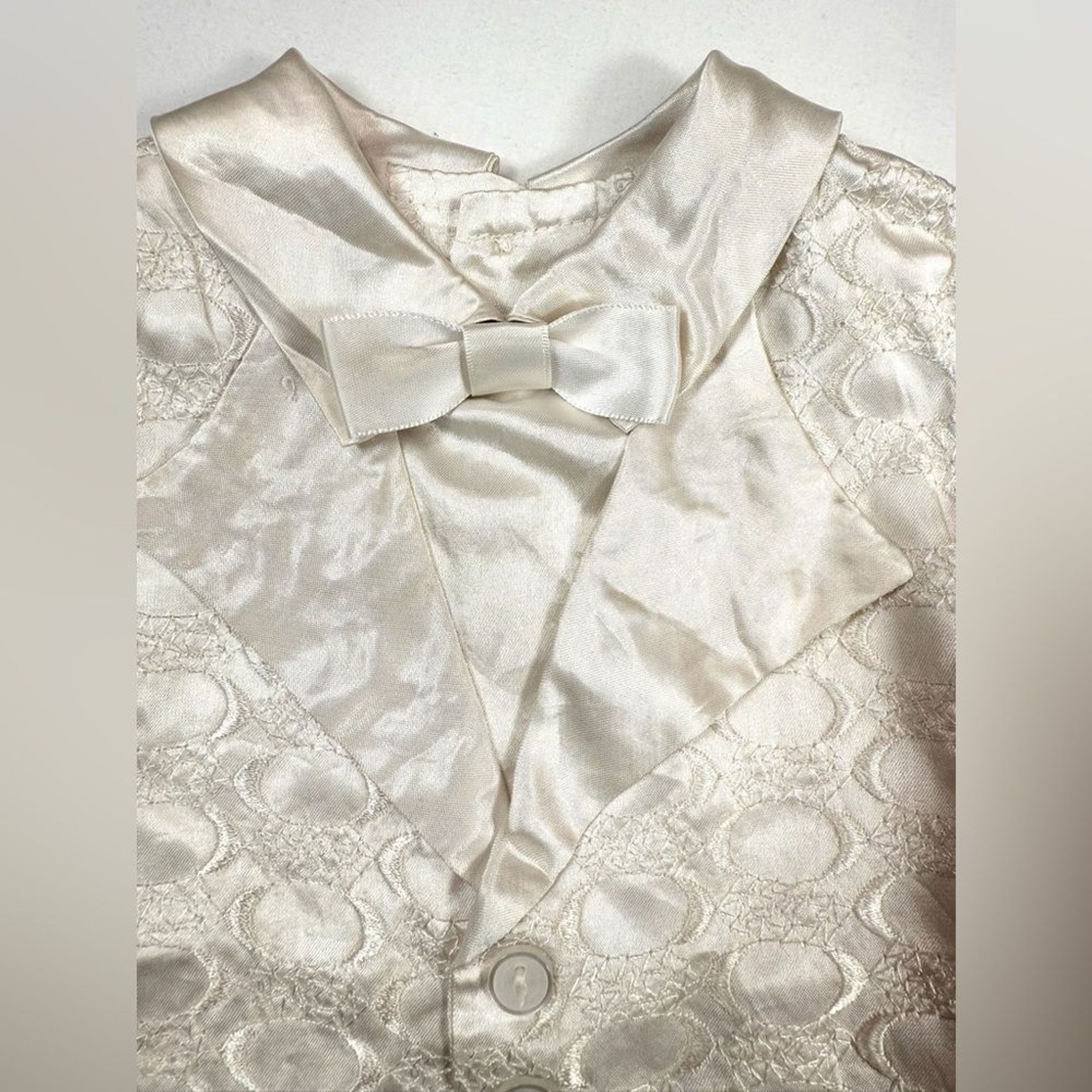 VINTAGE BABY BOYS’ CHRISTENING White Satin Shirt, Shorts, Vest 3 Piece Set 6-9M