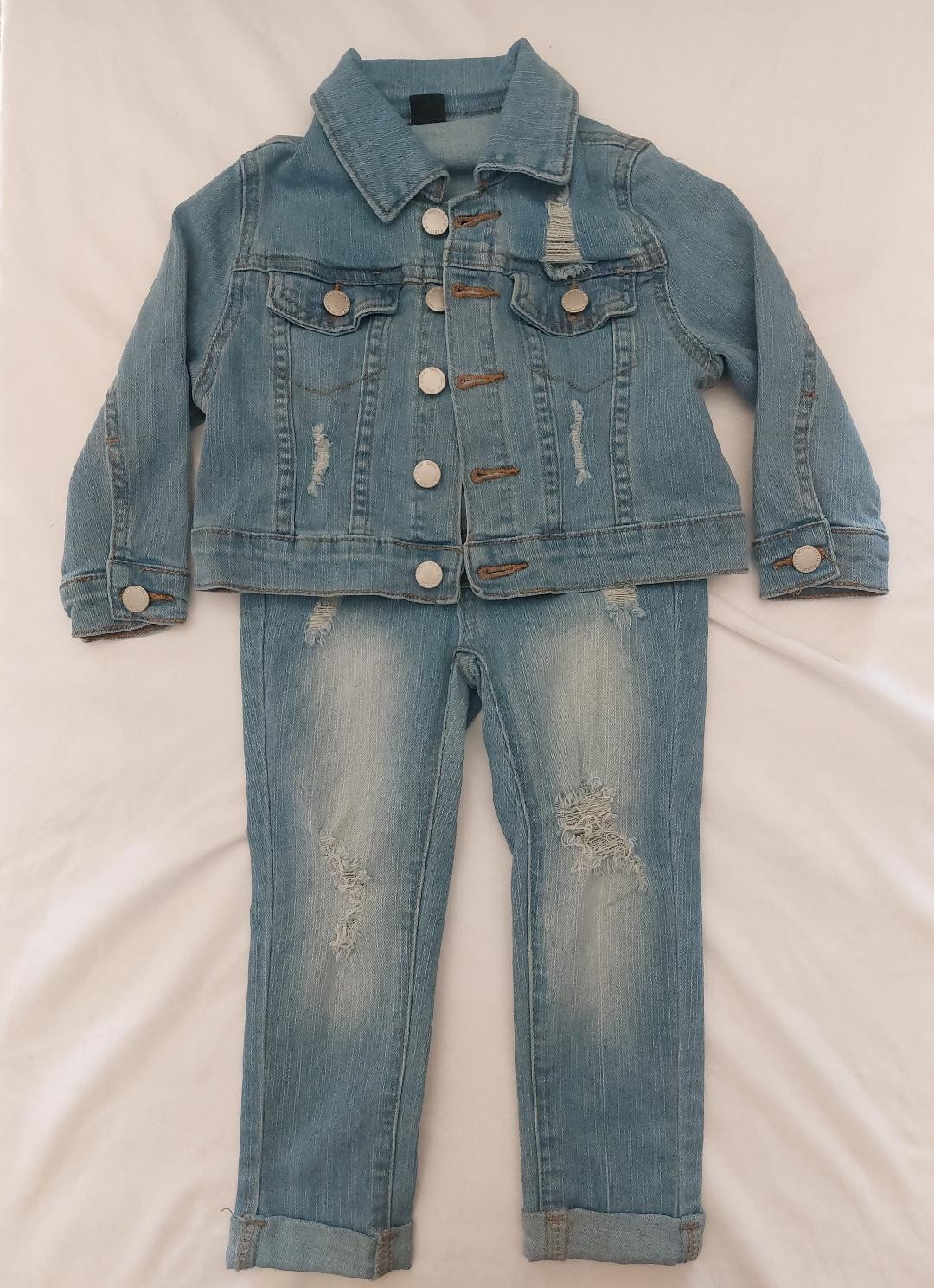 Shein Toddler Boy Girl Blue Denim 2-Pc Jacket & Pants Outfit Set Size 2Years