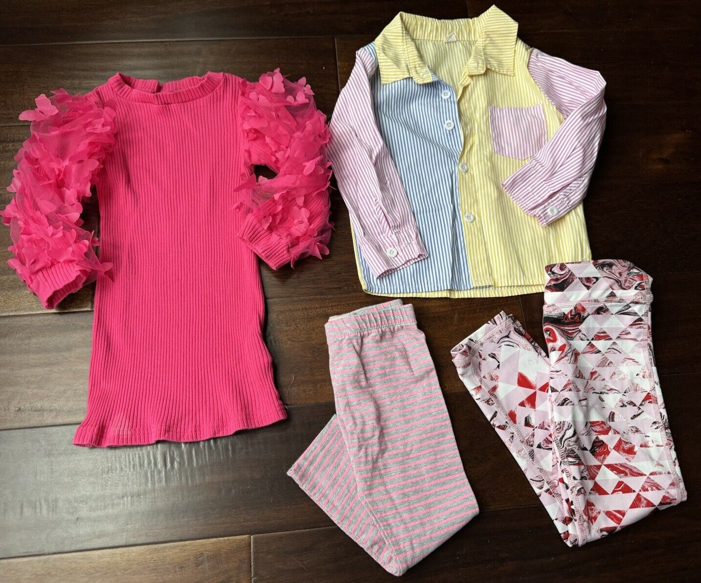 Girl’s Clothing Bundle butterfly dress shirt leggings -4pcs size 3t Cute Dress
