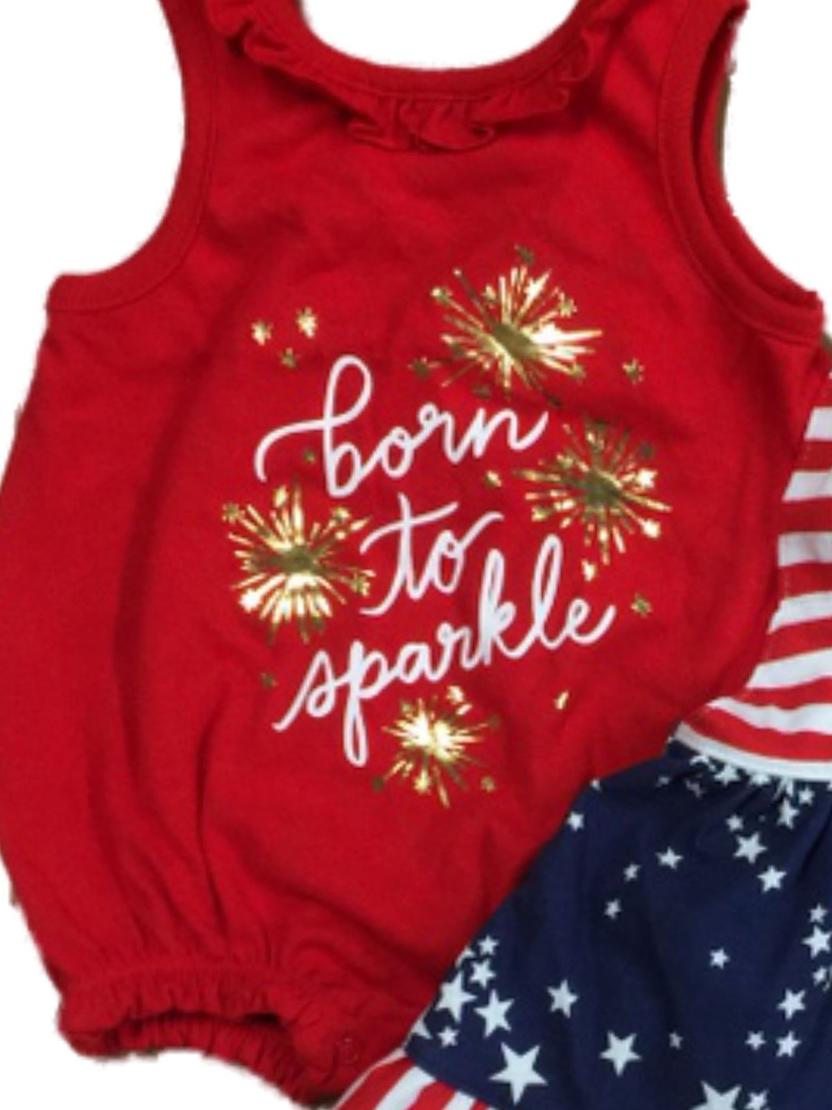 Infant Girls 3 Piece Patriotic Born To Sparkle Romper & Dress With Panty 0-3m