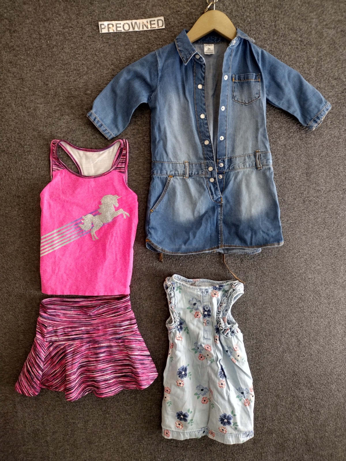 Assorted Brand 3-Pack Toddler Girls One Piece Jumpsuit + 2 Dresses 2T
