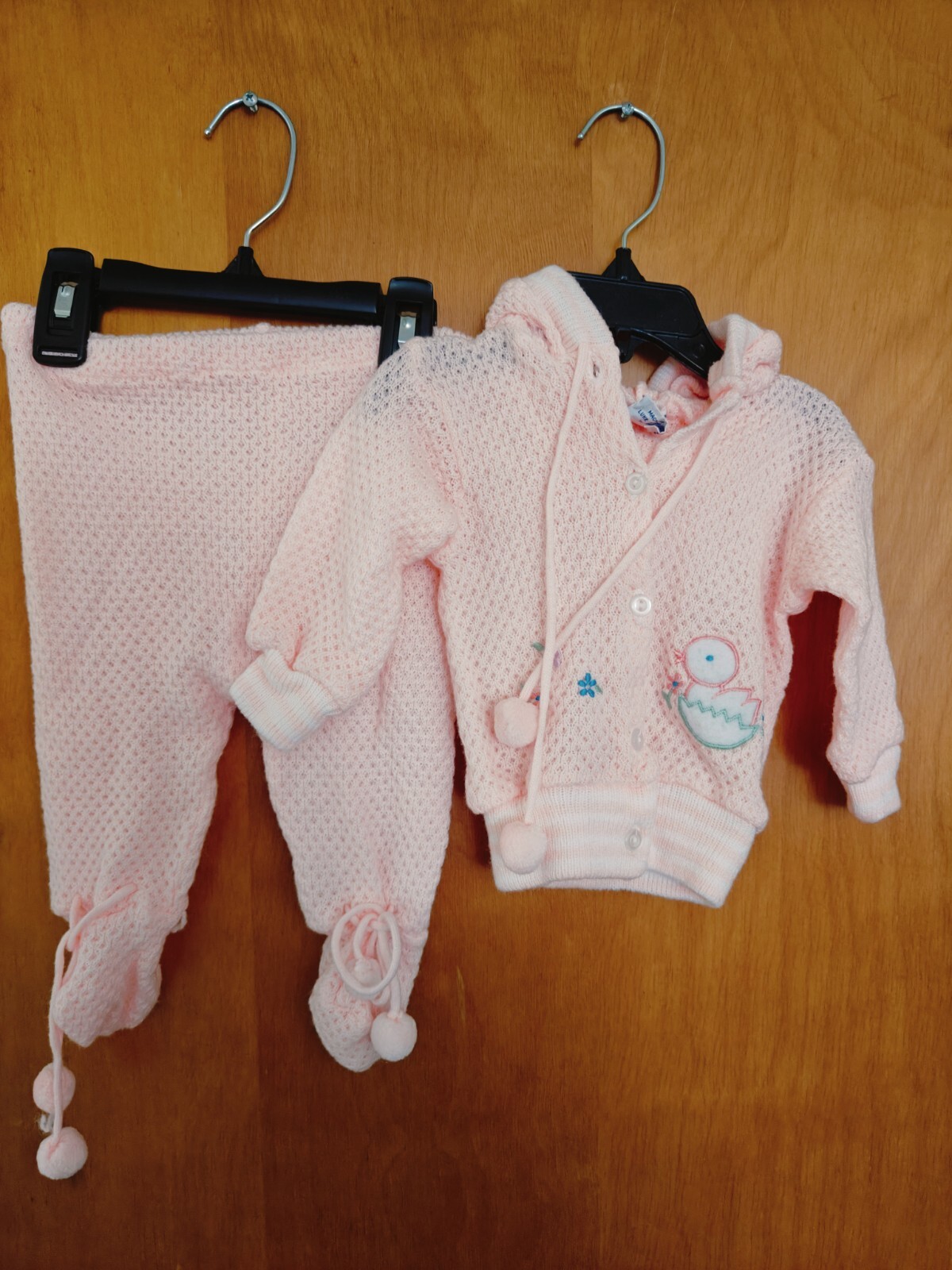 Vintage Jolie Spring Easter Duck Acrylic Baby Girl Pink Outfit 0-12 Months