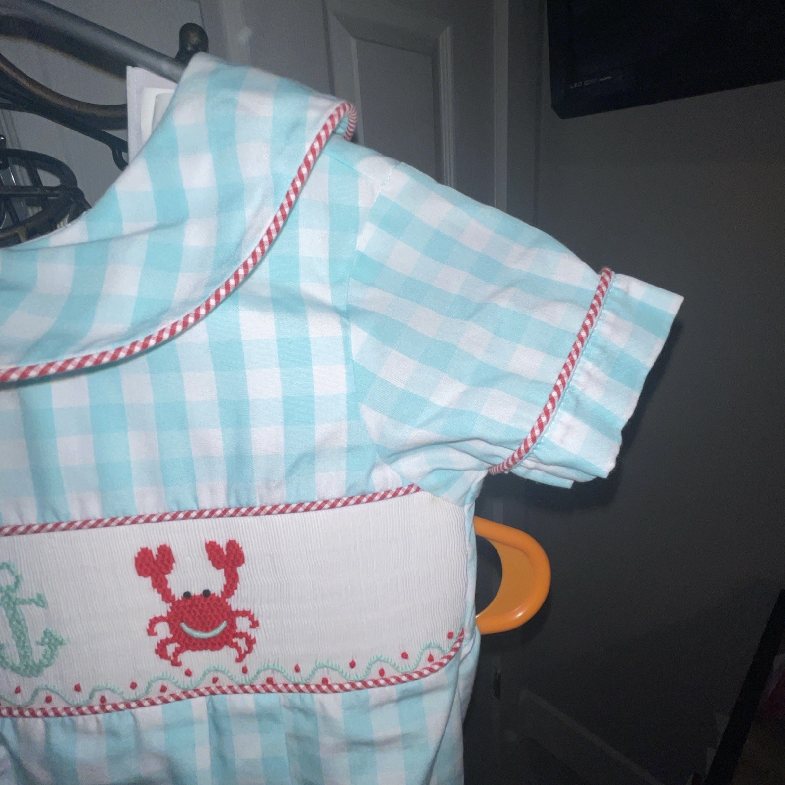 Castles and Crowns Size 2T Bubble Romper Blue Gingham smocked Crabs & Anchor