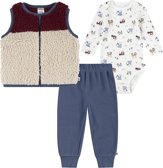Huggies Unisex Long Sleeve Waffle Knit Bodysuit, Pants, & Vest 18 Months NWT