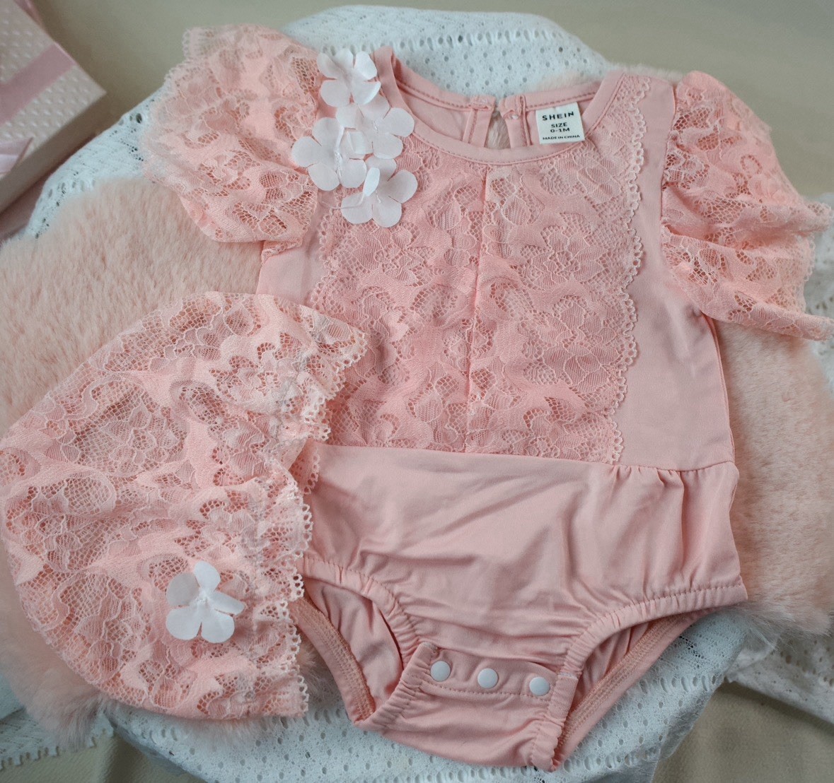 2 PC Newborn Pink Laced Outfit w/Cap Cute Parties, Birthday Photo Prop 0-1 Mo