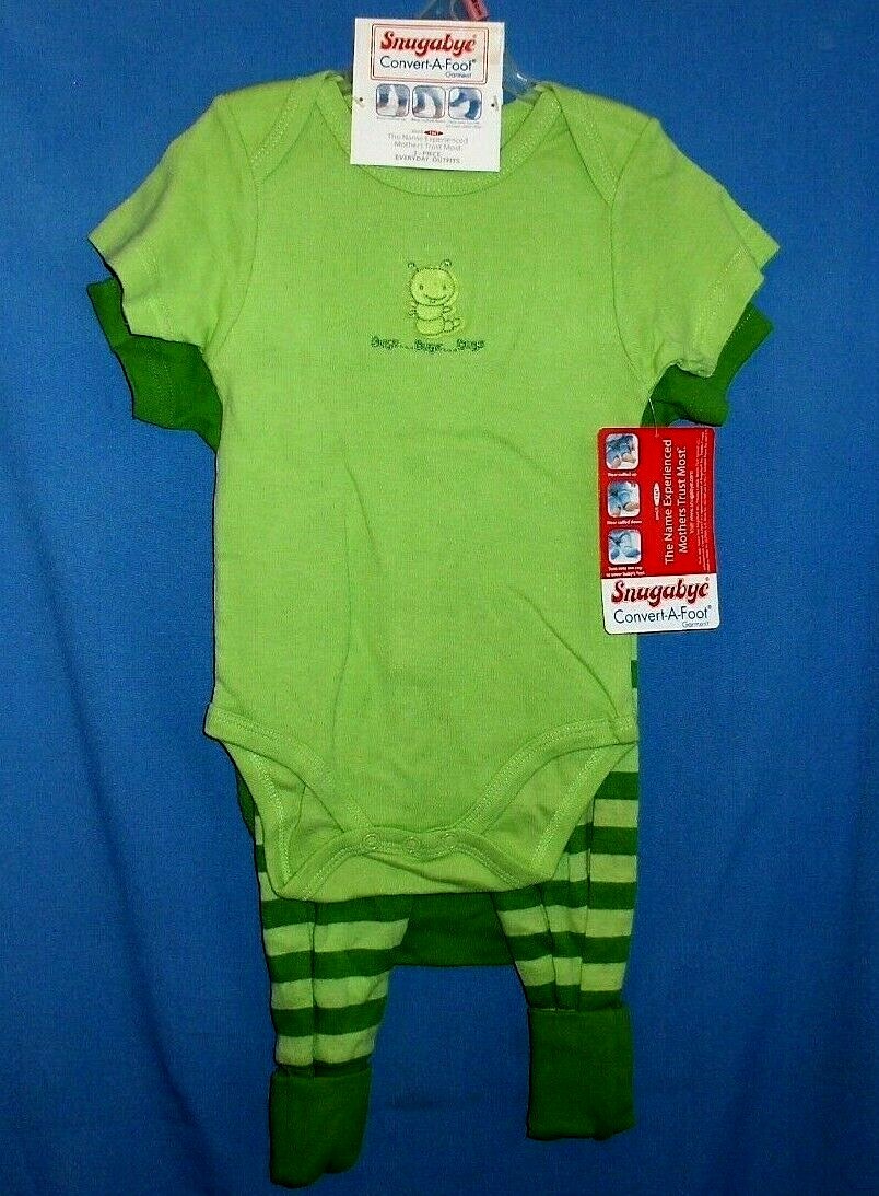 Bugs,Baby Boys Size 9 month, Green Snugabye Rompers & Pants 3 Piece Set-NWT