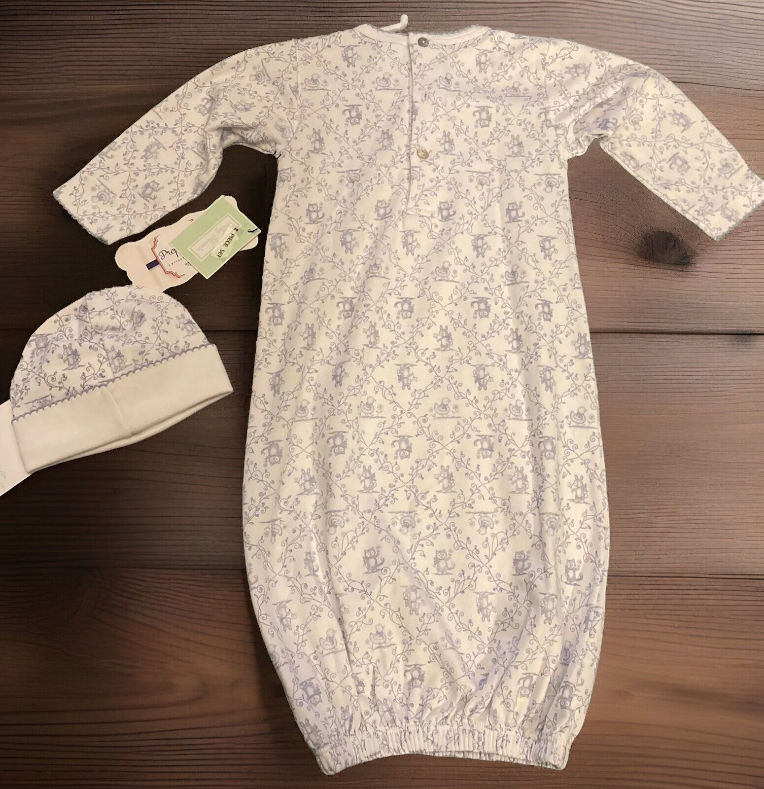 Boys NWT Baby Threads Day Gown & Beanie Layette Set Toile Newborn