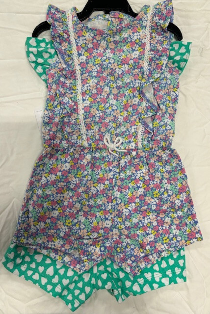 CARTERS GIRL’S 2 PC ROMPER HEART/FLORAL SET (GREEN MULTI 18MONTHS) NWT