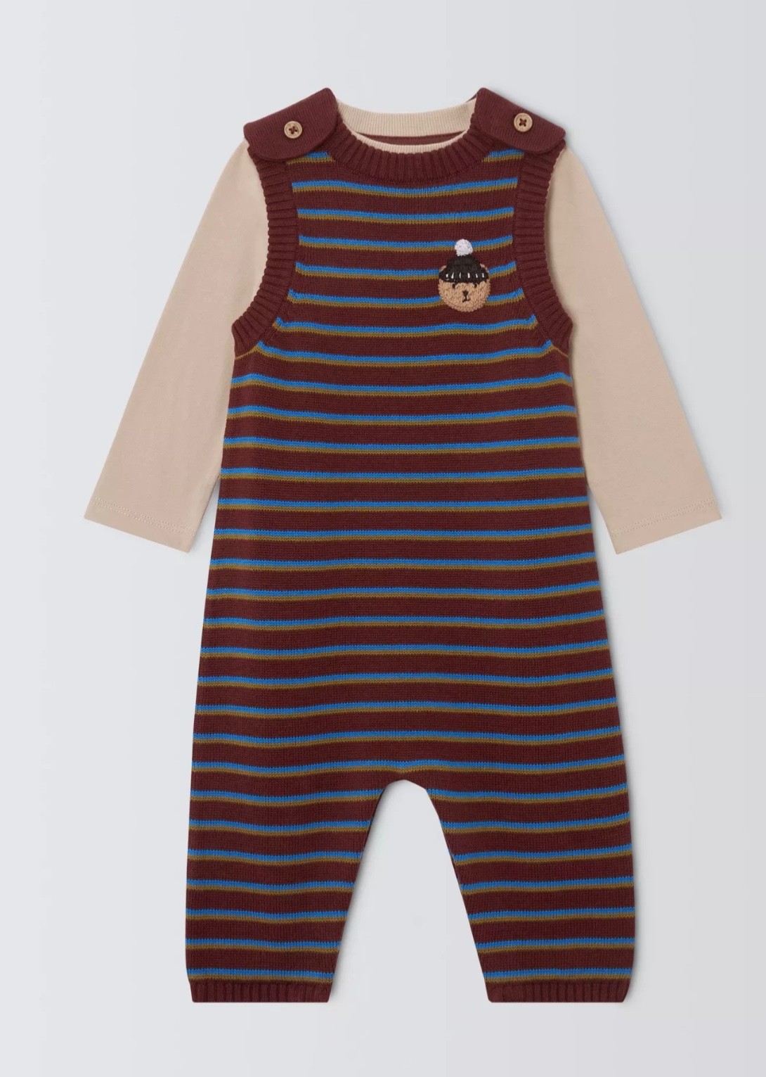 John Lewis Baby Brown Stripe Bear Knitted 2 Piece Outfit In Various Sizes *BNWT*