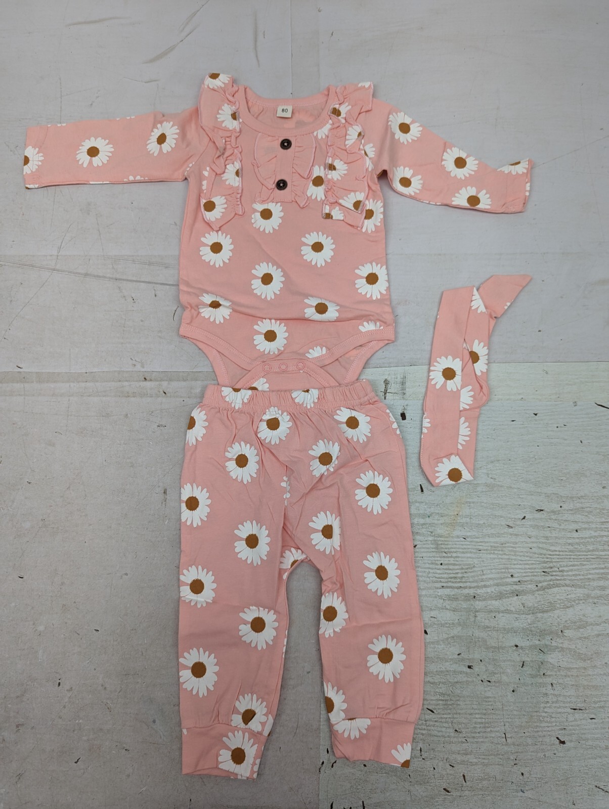 Baby Girl’s Size 12-24Mo Pink Yellow Blue W/ White Daisies W/ Belt/Headband AM11