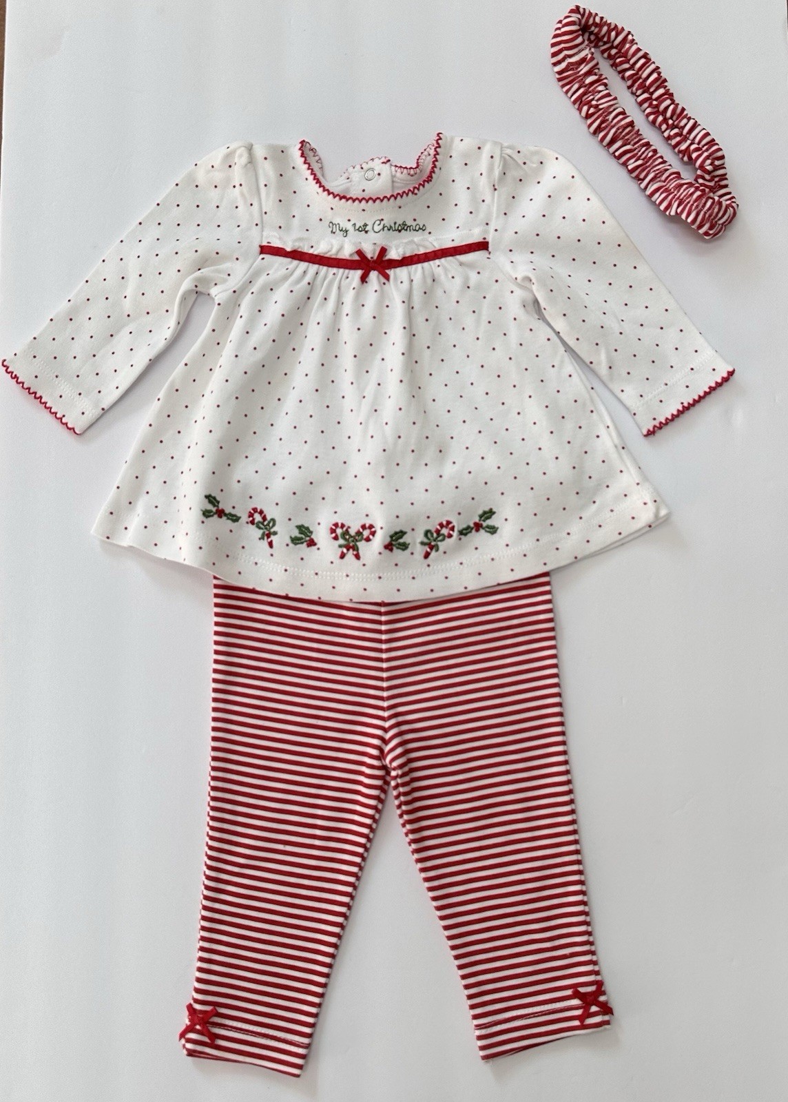 Little Me My First Christmas Outfit Girls 6M Long Sleeve Top Pants and Headband