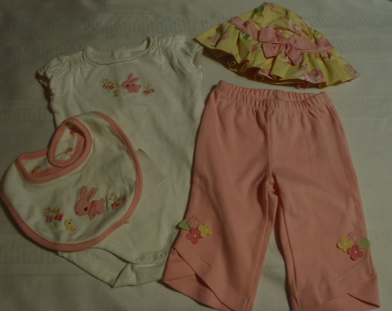 GYMBOREE Petite Petals 3-6 Month Pants Hat 6-12 Month Bodysuit Outlet Bib Outfit