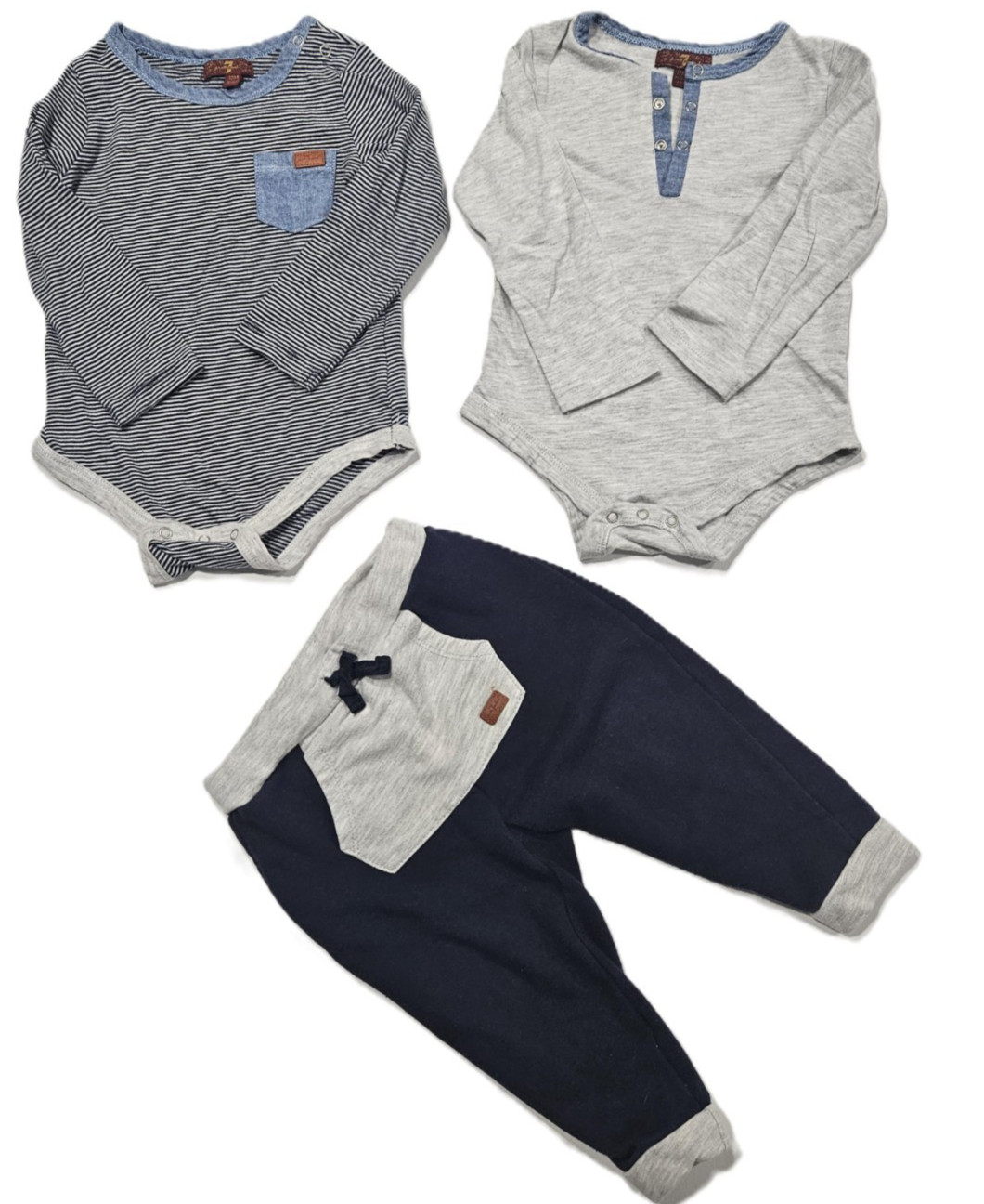7 For All Mankind 18M 3pc Set – 2 Long-Sleeve Bodysuits + Joggers