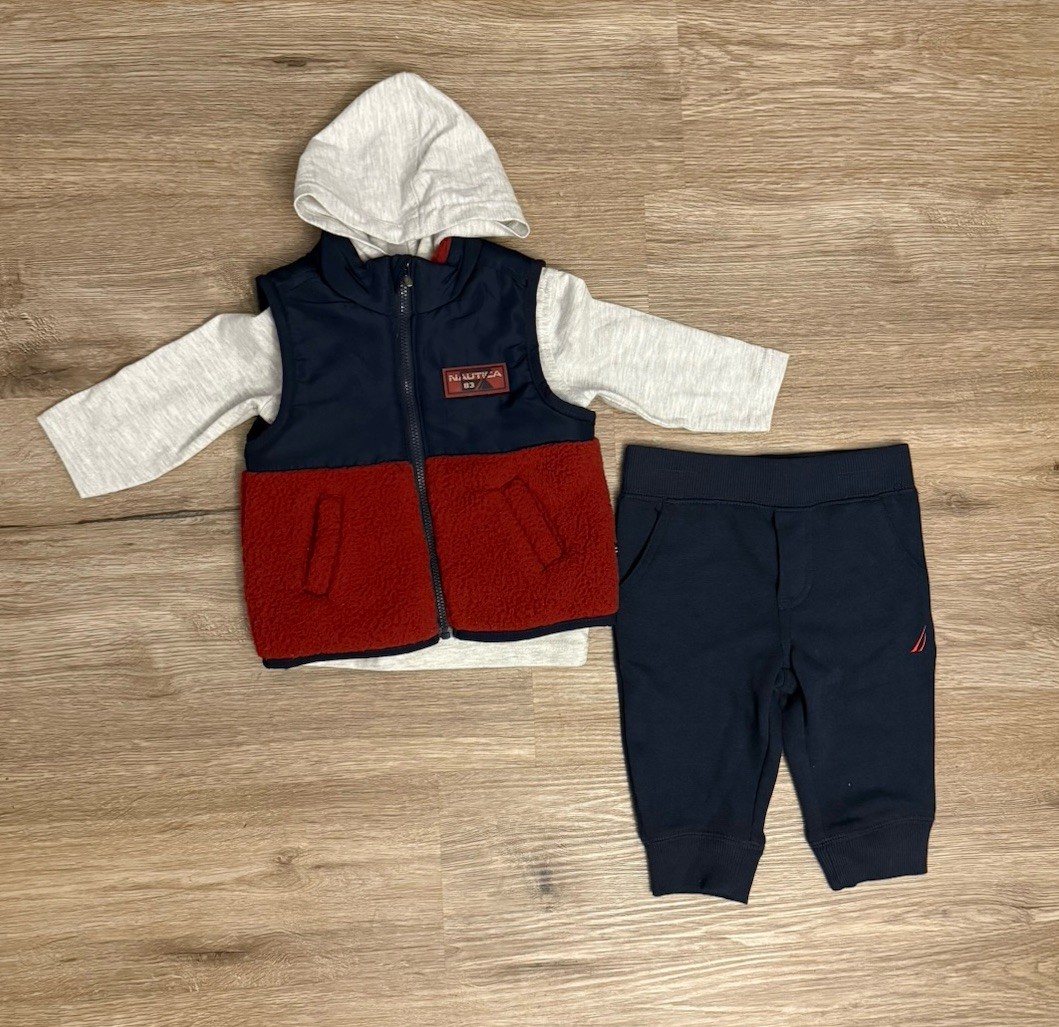 NWOT Nautica Two Piece Burgundy And Navy Vest Outfit Size 3–6 Months