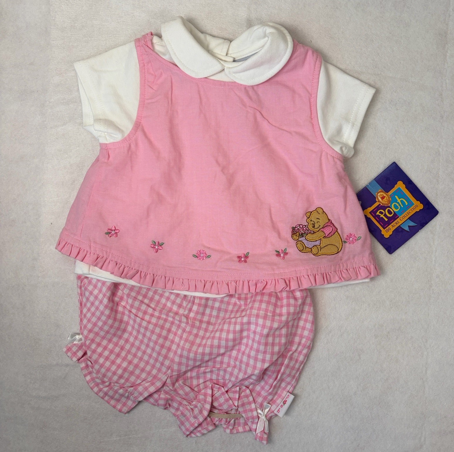 VTG NWT Winnie The Pooh Collection Top Peter Pan Collar Apron Dress Bloomers Set
