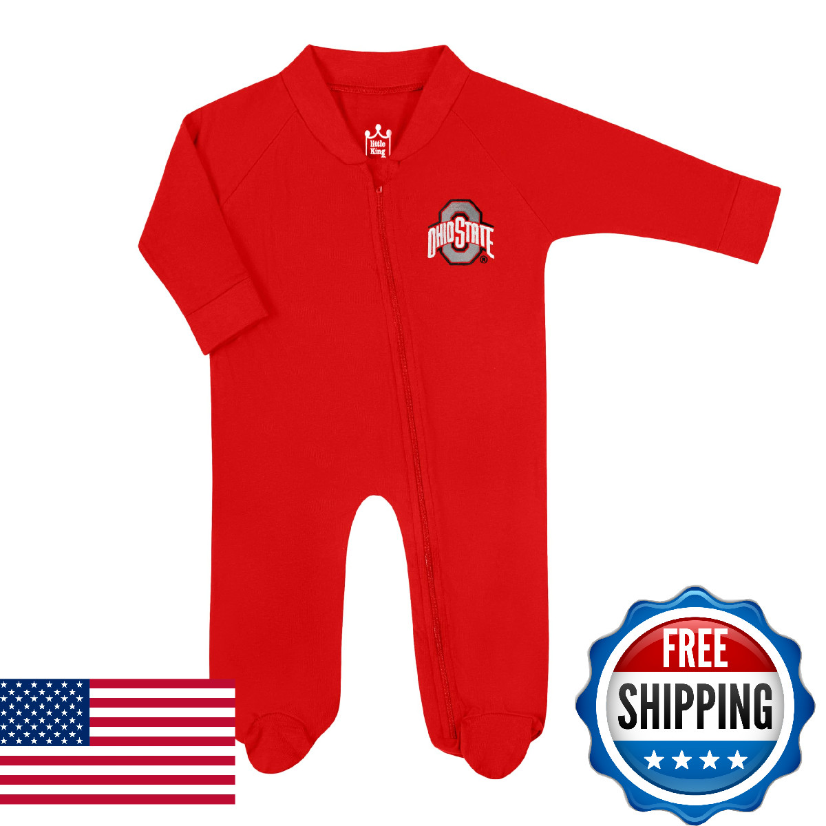 Little King Ncaa Long Sleeve Full Zip Footed Romper Embroidered Team Logo-Ohio