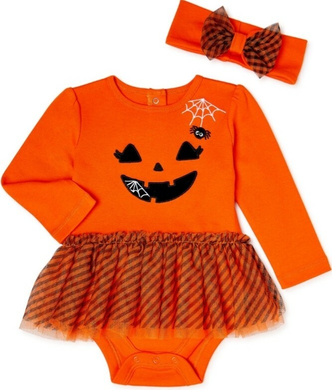 Way to Celebrate Halloween pumpkin tutu bodysuit & headband, Baby Girl 0-3 mos