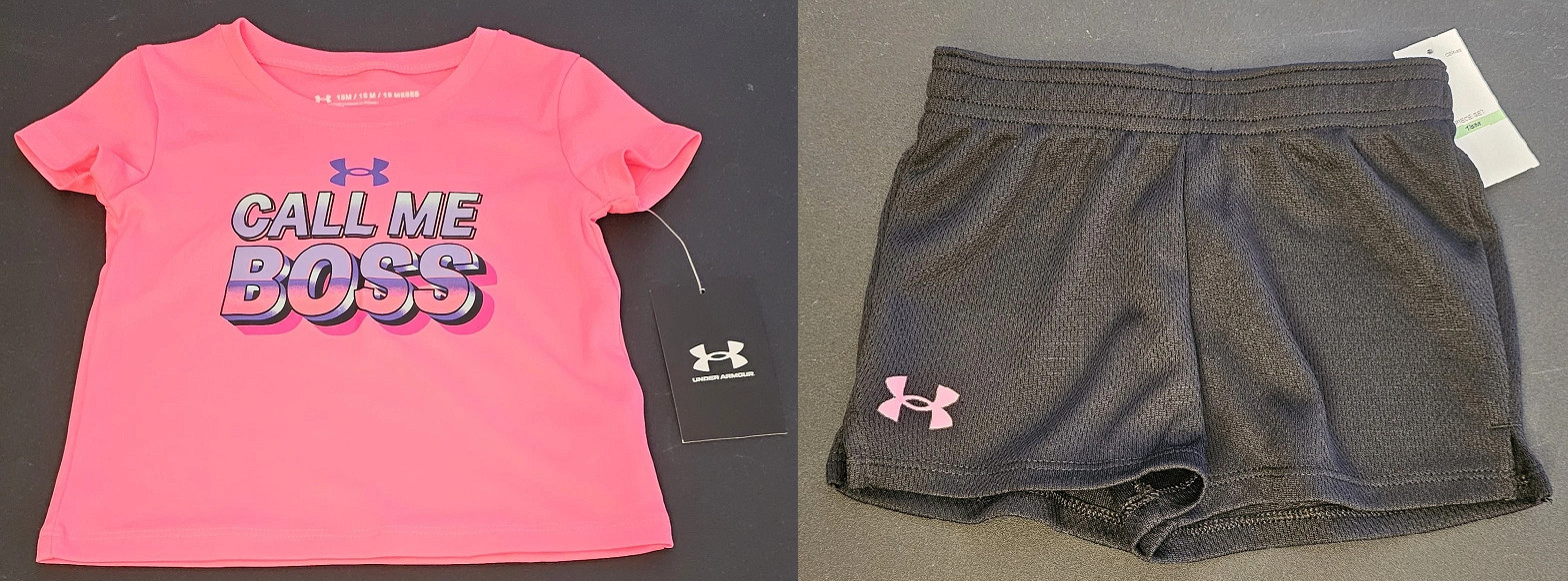 Baby Girl Size 18 Months 2-Piece Shorts Set Under Armour Cerise “Call Me Boss”