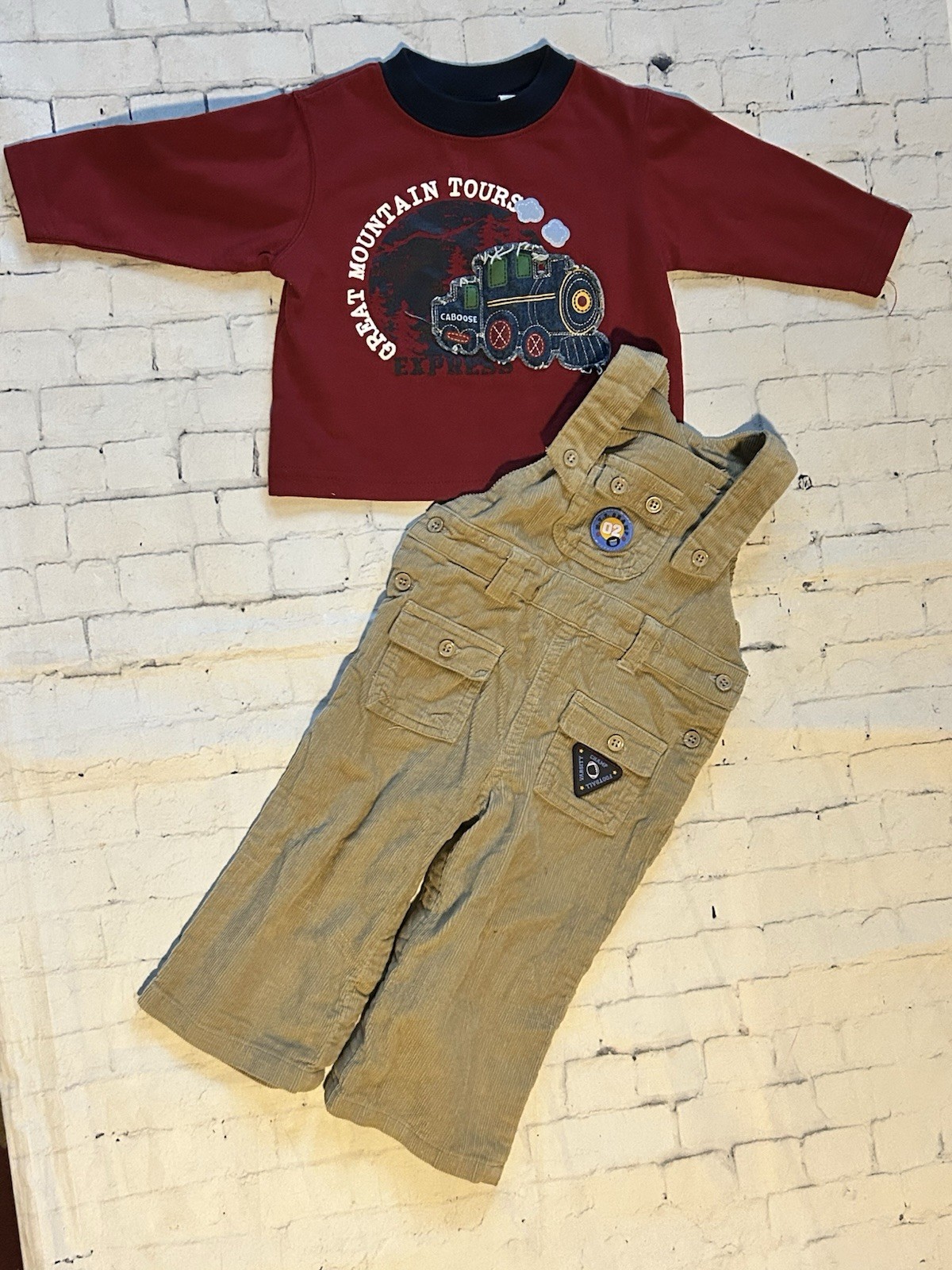 BABY BOY 2 PIECE OUTFIT SET Size 12 Months • Long Sleeve Shirt Overalls Corduroy