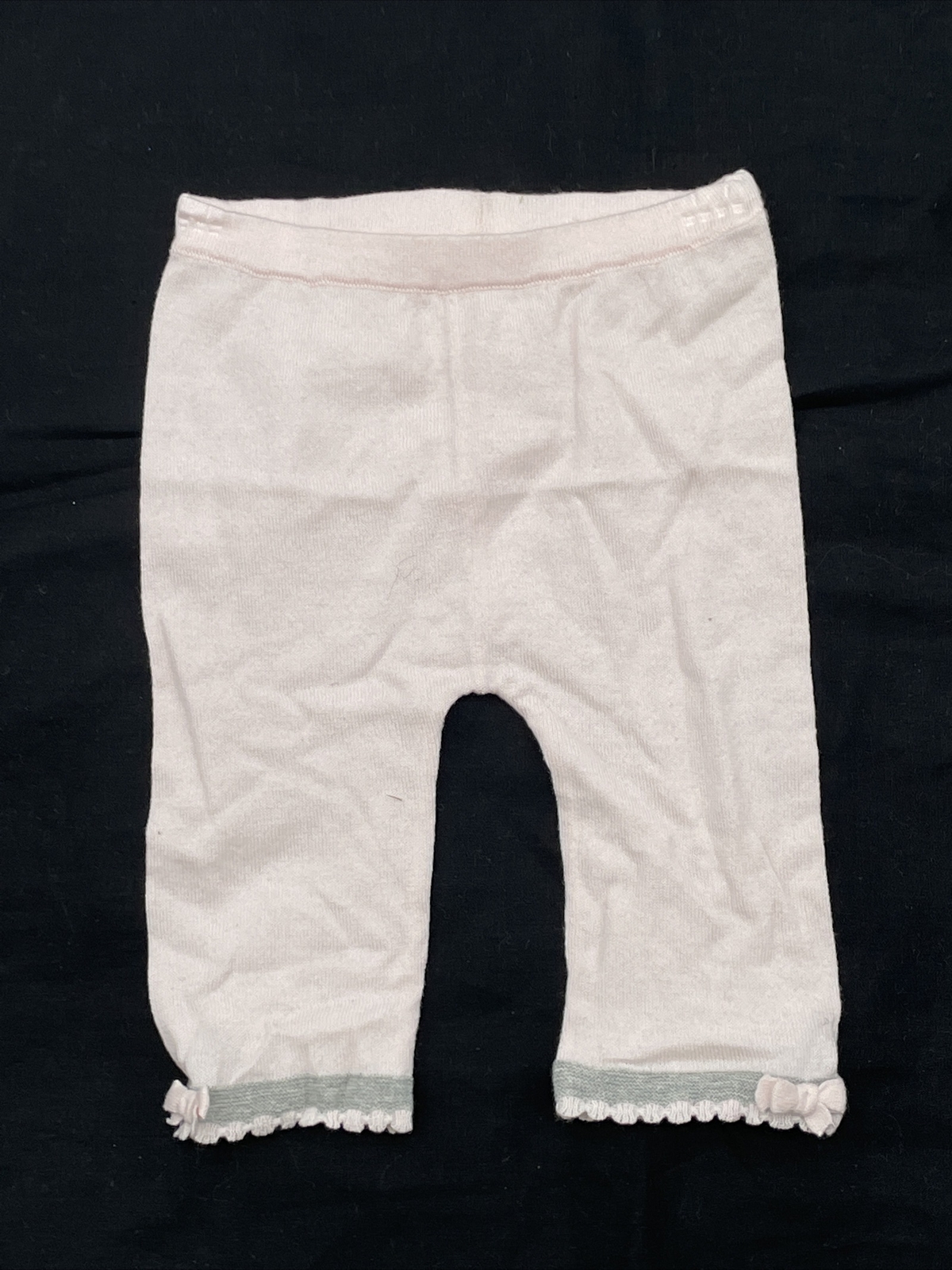 Newborn Baby Girl’s Elastic Waist Flat Front Pull On Pink Gray Strip Hem Pants