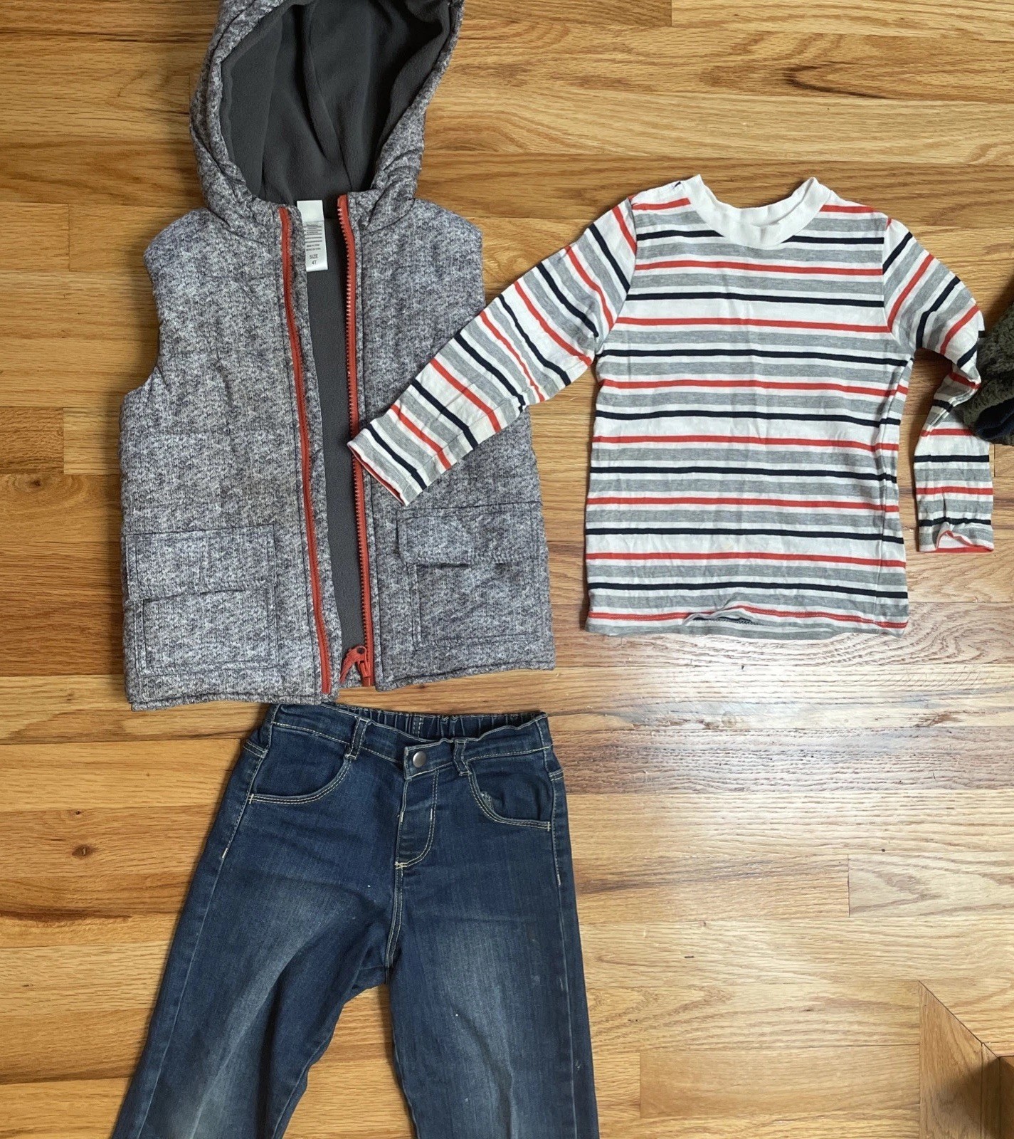 Little Me Boys Set 4T Pants Hooded Vest Long Sleeve Shirt Grey Blue Orange Jeans