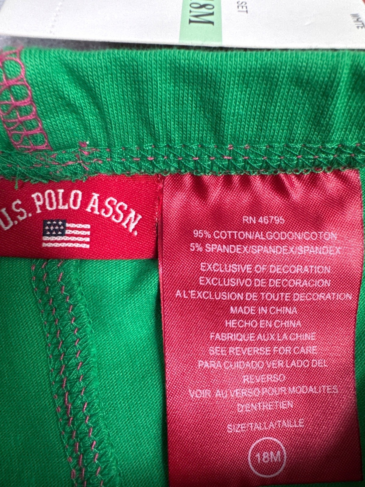 U.S. Polo Assn. Baby 2-Piece Striped Dress W/Leggings 18M Pink/Green Horse