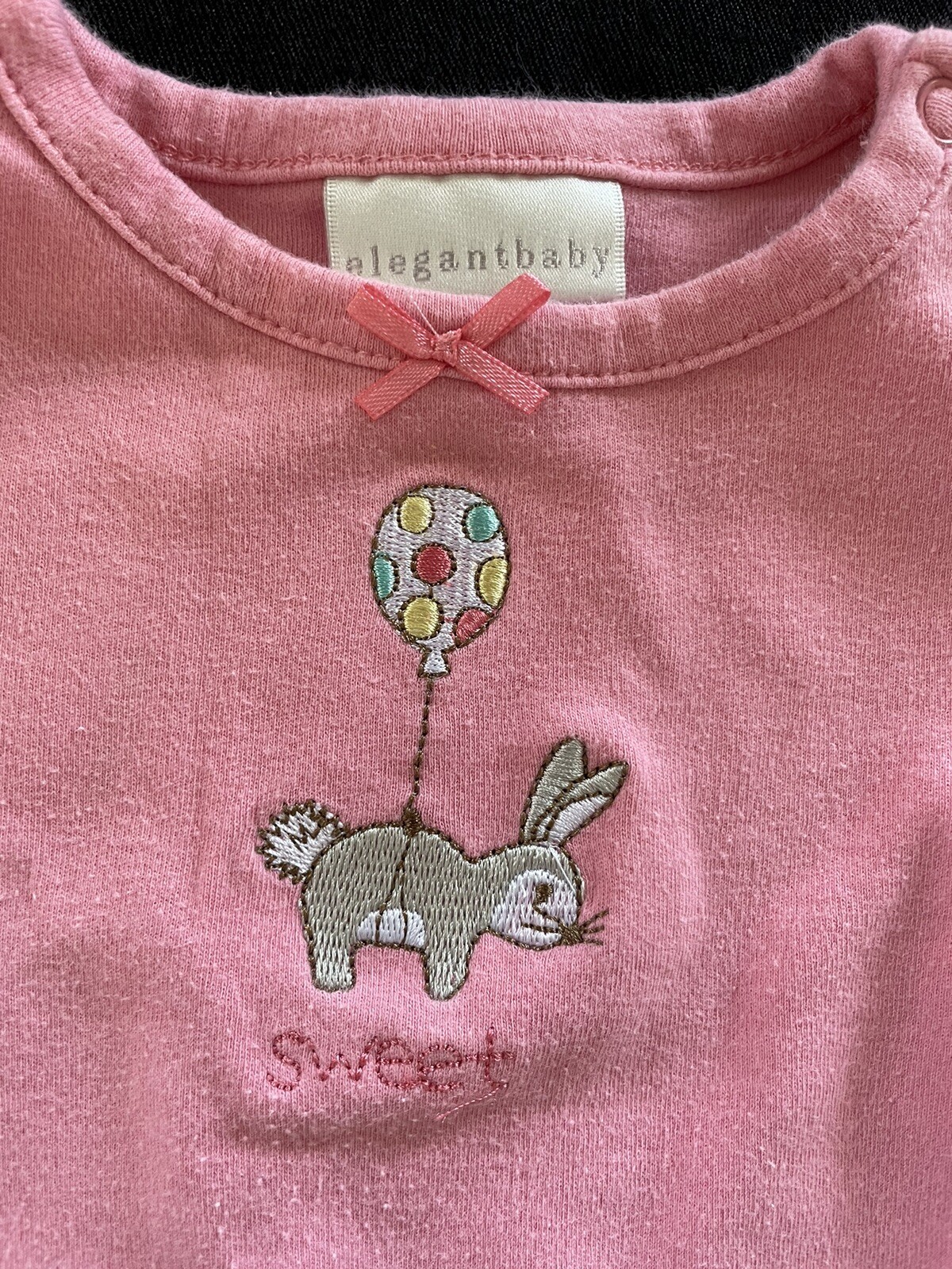 Elegant Baby Pink Embroidered Bodyshirt & Plaid Bunny Applique Diaper Cover-6-12