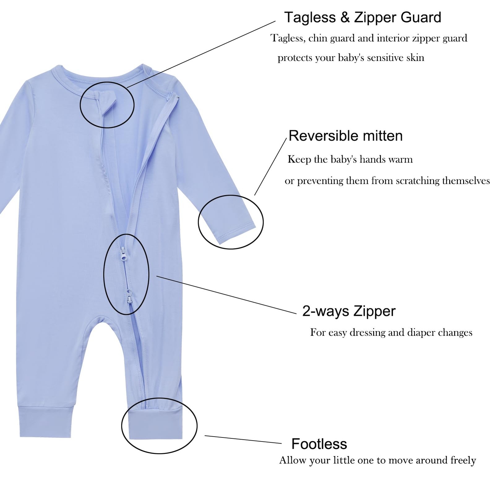 Aablexema Baby Footless Pajamas Bamboo Rayon 3pcs Unisex Infant Zipper Romper…