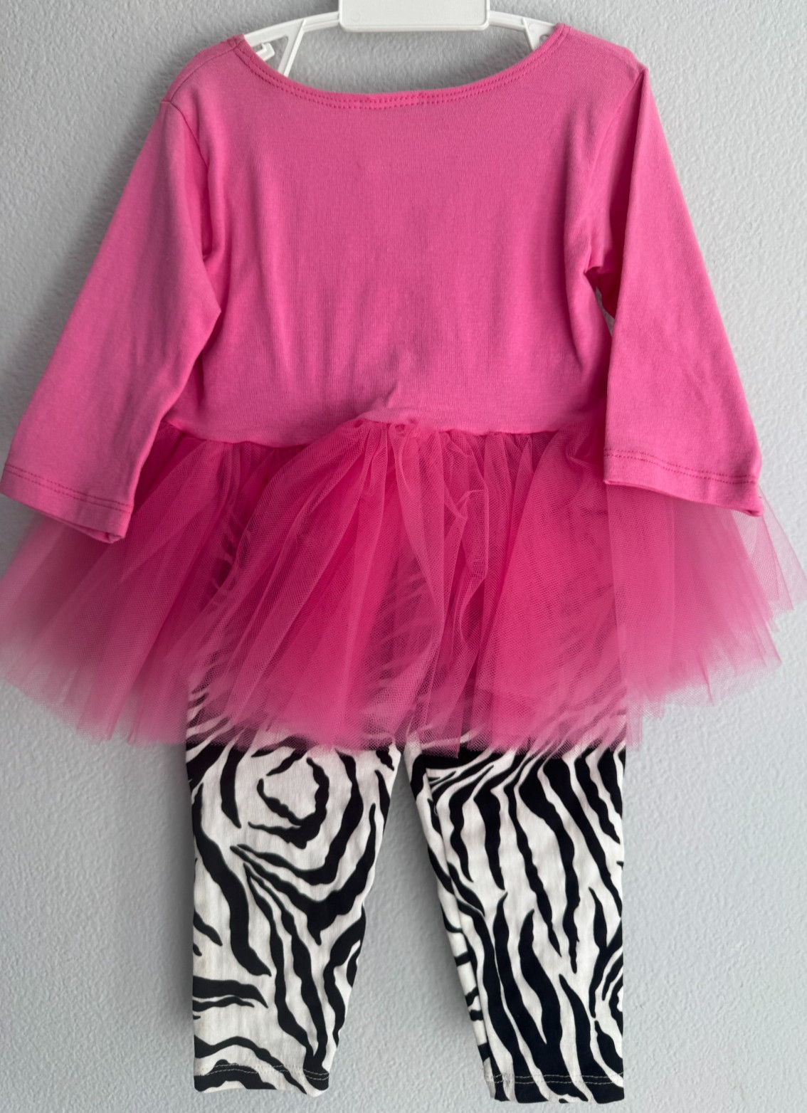 New $65 Haute Baby Girls 2-Pc Zebra Hot Pink Black Ruffle Tunic & Pants Set 18M