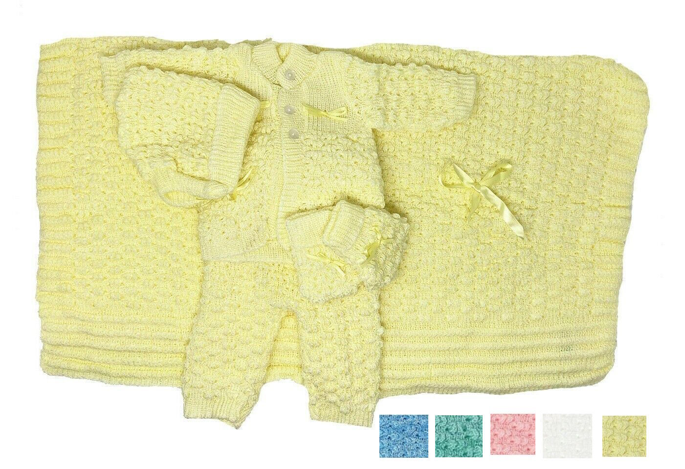 Crochet Baby Blanket and Hat Newborn Outfit Set Mittens Pants Sweater Girl Boy #
